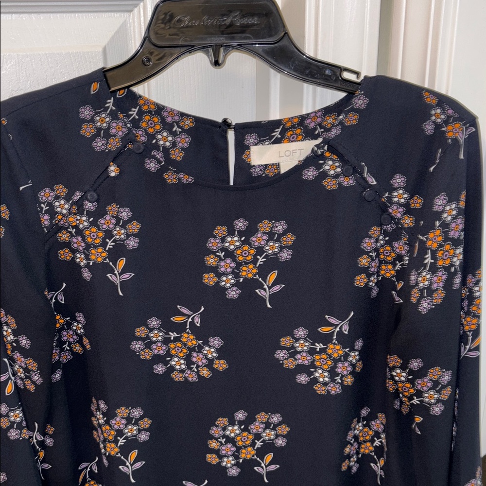 LOFT Navy Floral Long-Sleeve Blouse - Picture 4 of 7